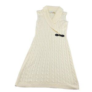 Calvin Klein Dress Women Large Ivory Shimmer Knit Buckle  Shawl Sleeveless‎